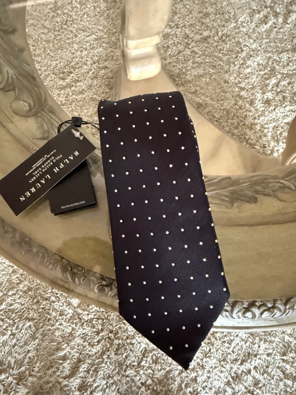 Ralph Lauren Black Label Mens Silk Neck Tie Hand Made in Italy Polka Dot NWT